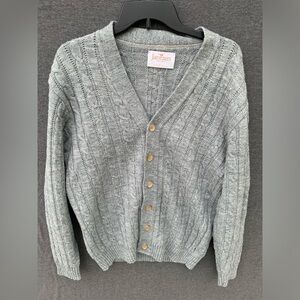 Vintage 60s 70s Jantzen Gray Cable Knit Cardigan Sweater Size Mens Large